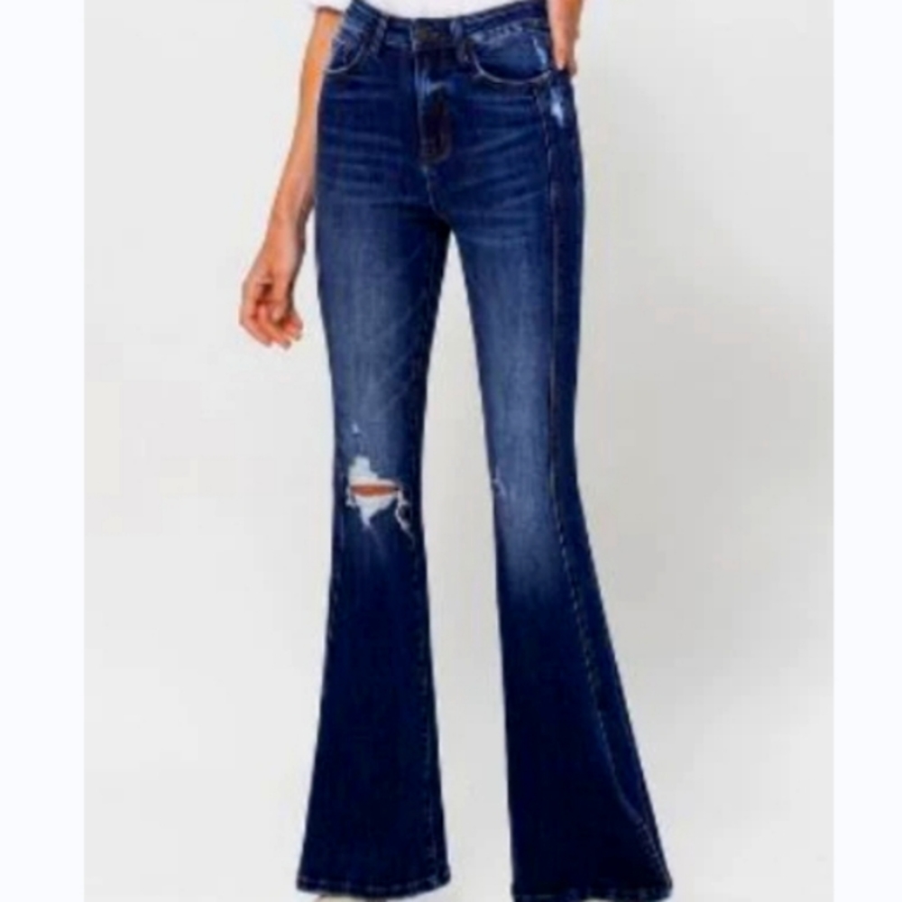 Womens Juniors Jeans Flare Navy blue no boundaries Stretchy